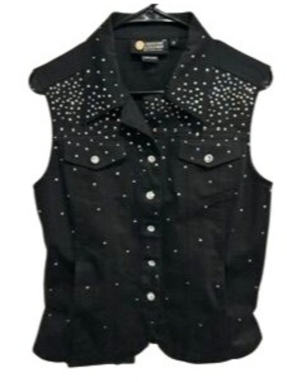 Christine Alexander Medium Black Studded Button Up Cotton Vest Dark Academia
